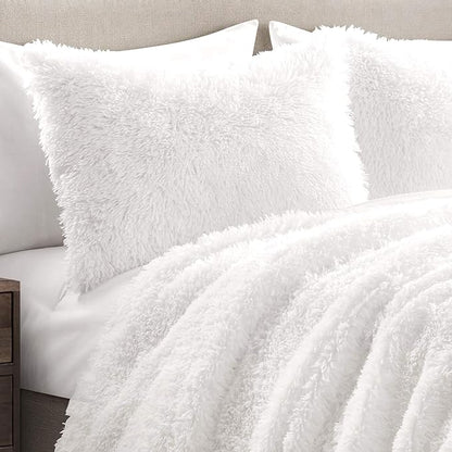Lush Decor Emma Faux Fur Comforter King Size 3 Piece Set White - White Bedding Set King Comforters - Fluffy Comforter - Modern Decor
