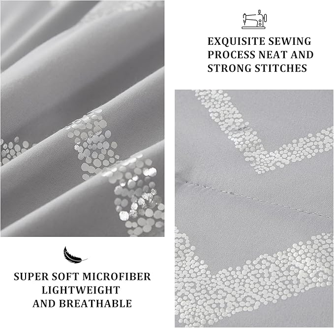 Menghomeus Grey and Silver Comforter Set Queen/Full Metallic Print Geometric Bed Comforter 4 Pieces Soft Microfiber Bedding for Teen Kids Boys (2 Pillow Shams + 1 Decorative Pillow Sham)