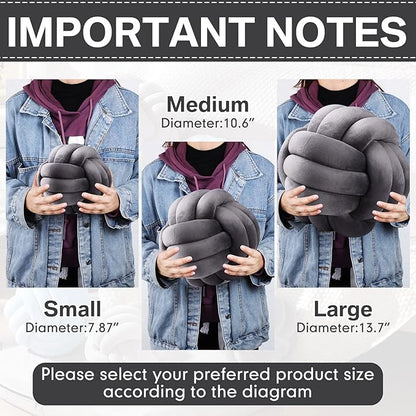 Namalu 2 Pcs Soft Knot Pillow Ball, Decorative Round Throw Knotted Pillows Cushion, Handmade Stuffed Ball Pillows for Winter Bedroom Sofa Couch Home Decor(10.6 Inches,Dark Gray)