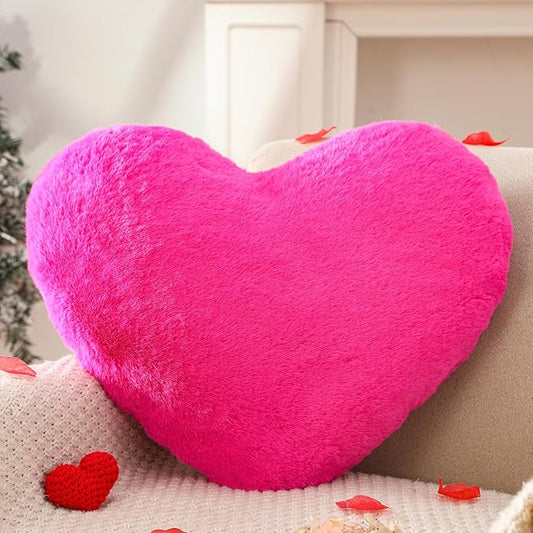 YRXRUS Heart Pillow, Rose Pink Heart Pillows, Love Pillow Gifts, 14X17 Inch Large Heart Shaped Pillows, Faux Rabbit Fur Coquette Room Decor Throw Pillows, Living, Bedroom, Indoor Outdoor