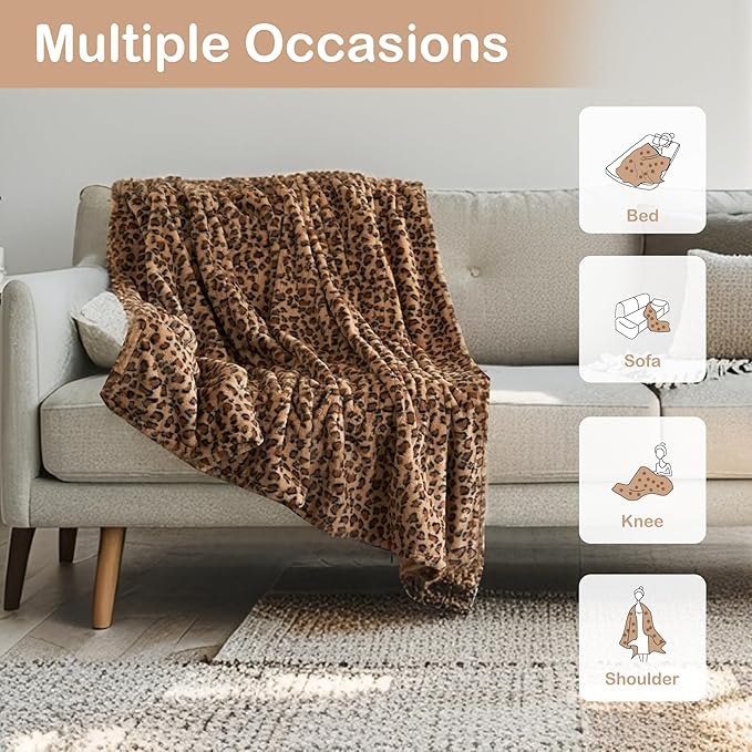 Electric Heated Blanket Twin Size 62"x84", Fast Heating, Soft Plush Microplush for Bed & Sofa, 1-10Hs Auto Off & 6 Heating Levels, Machine Washable, Gifts for Family-Brown Leopard Print