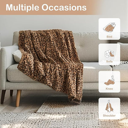 Electric Heated Blanket Throw Size 50"x60", Fast Heating Throw, Soft Microplush for Sofa & Office,6 Heating Levels & 1-10 Hours Auto Off, Machine Washable, Gifts for Family-Brown Leopard Print
