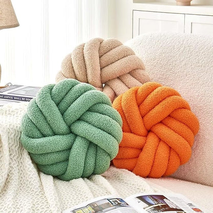 Uvvyui Knot Pillows, 14 Inch Decorative Throw Pillows Round Pillows Cushion, Soft Handmade Knotted Ball Pillow Plush Cushion Home Decor for Bed Couch Living Room (Sage Green, 14 Inch)