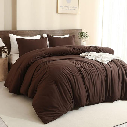 Paxrac Brown Oversized Queen Comforter Set 98x98In, 3 Pieces Comforter Set, Lightweight Solid Bedding Set, All Seasons Soft Fluffy Bed Set (1 Comforter & 2 Pillowcases)