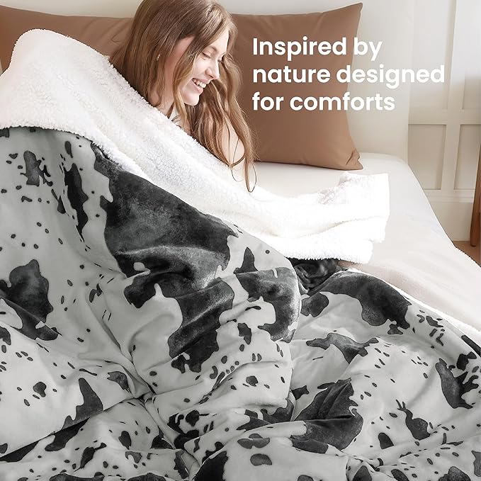 Cow Print Heated Blanket Full-Heating Electric Blanket Full with 10 Heat Levels & 10 Hours Auto-Off, Cozy Soft Fleece Sherpa, Washable, 72 x 84 Inche Cow Print Grey