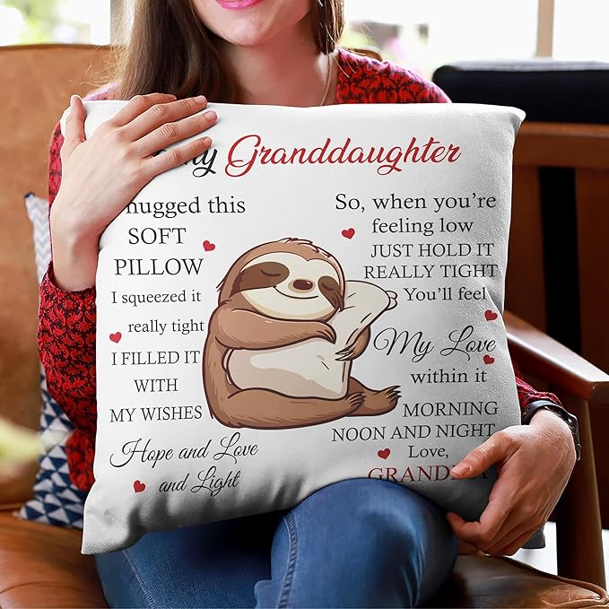 Hyturtle Personalized to My Granddaughter Pillow (Insert Included) Gifts from Grandma - Birthday Graduation Gifts for Granddaughter - Sloth Custom Name Sofa Couch Cushion Home Decor Throw Pillow