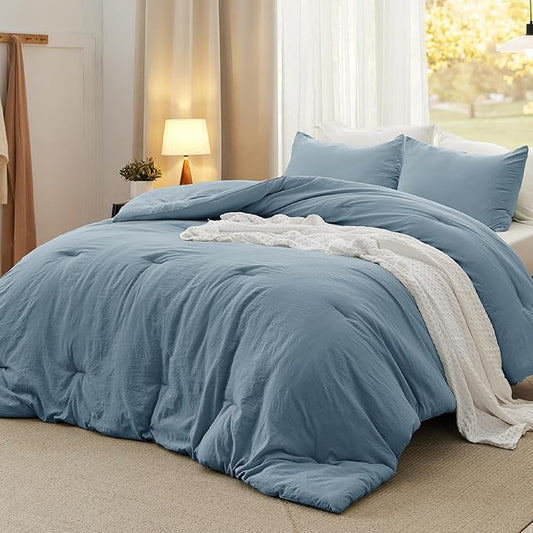 Bedsure Oversized Queen Comforter Set, Dusty Blue Soft Prewashed Bedding for All Seasons, 3 Pieces GentleSoft™ Bed Set, 1 Lightweight Comforter (98"x98") and 2 Pillowcases (20"x26")