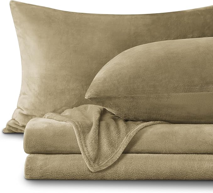 BEDELITE Flannel Sheets Twin Size Camel - Super Soft Fleece Sheets Set Fluffy Extra Plush, 3 Piece(Include Fitted Sheet, Flat Sheet, 1 Pillowcase)