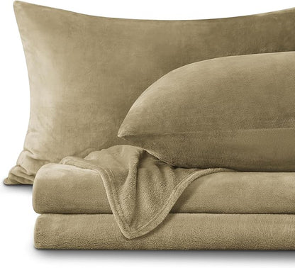 BEDELITE Flannel Sheets Twin Size Camel - Super Soft Fleece Sheets Set Fluffy Extra Plush, 3 Piece(Include Fitted Sheet, Flat Sheet, 1 Pillowcase)