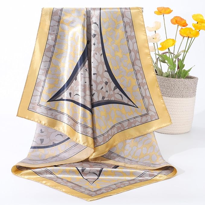 AWAYTR 35” Satin Large Square Head Scarves - 4PCS Silk Like Neck Scarf Hair Sleeping Wraps Satin Silk Scarfs for Women
