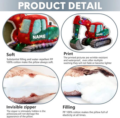 Custom Excavator Shaped Pillow Personalized Double-Sided Printed Cute Pillow Customized Christmas Party Commemorative Gift Sofa Decorative for Boys and Girls 8-32in