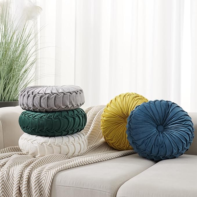 S_SSOY Round Throw Pillow for Couch Decorative 13"X13" Pumpkin Round Velvet Cushion for Sofa Bed Chair Floor Car Decorative (Dark Grey)