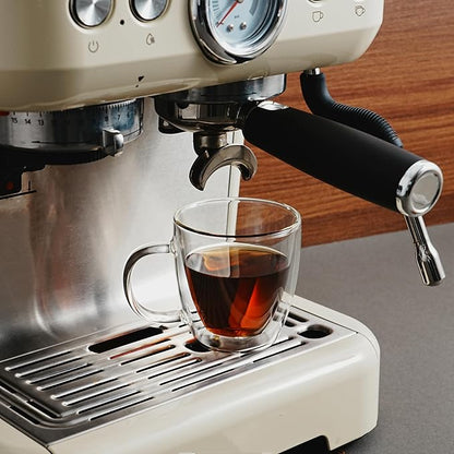 CNGLASS Insulated Espresso Glass Mugs 5.4oz/160ml, Small Clear Coffee Mugs Set of 6, Double Wall Glass Cups with Handle for Tea and Macchiato