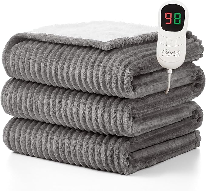 Homemate Heated Blanket Electric Throw - 50"x60" Heating Blanket Throw 1/2/4/6/8 Hours Auto-Off 10 Heat Levels Over-Heat Protection Soft Flannel Sherpa Heater ETL Certification