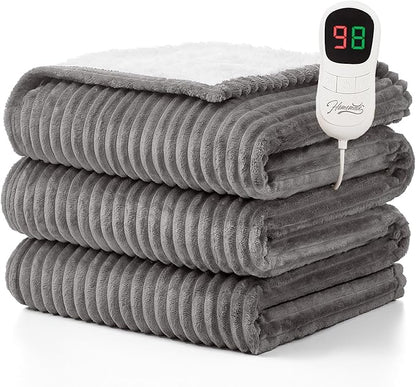 Homemate Heated Blanket Electric Throw - 50"x60" Heating Blanket Throw 1/2/4/6/8 Hours Auto-Off 10 Heat Levels Over-Heat Protection Soft Flannel Sherpa Heater ETL Certification
