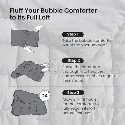 Amélie Home Twin Comforter Set, 2 Pieces Grey Bubble Bedding Set for All Season, Ultra Soft Cozy Comforter, Farmhouse Luxury Gift for Women Home Decor