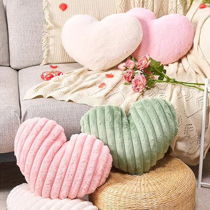 2 Pack White Heart Pillow Decorative Throw Pillows, Fluffy Heart Shaped Pillow for Bed Couch Chair, Faux Fur Cute Love Pillow Cushion for Room Decor, Valentines Day, 15" x 13"