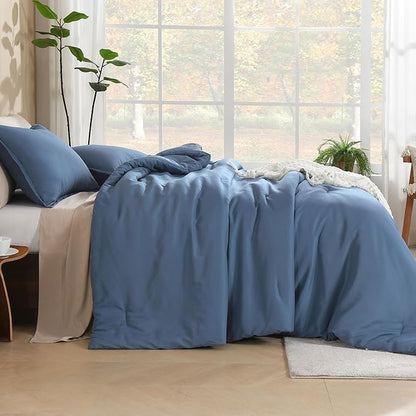 Litanika Comforters Twin XL Size Haze Blue, 2 Pieces Lightweight Solid Bedding Set & Collections, All Season Fluffy Bed Set (68x92 Inches Comforter & 1 Pillowcase)