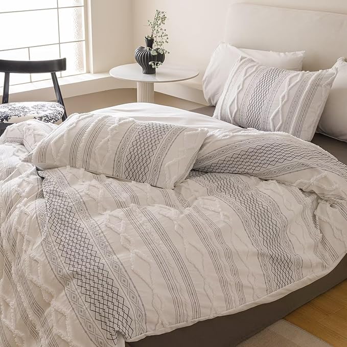 Houseri Tufted Black Comforter Set California King Jacquard Bedding Shabby Chic Farmhouse Bed Sets Cal King