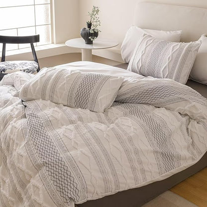 Houseri Tufted Black Comforter Set Full Jacquard Bedding Shabby Chic Farmhouse Bed Sets Full