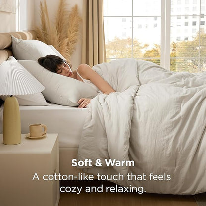 Bedsure Full Comforter Set, Beige Soft Prewashed Bedding for All Seasons, 3 Pieces GentleSoft™ Bed Set, 1 Lightweight Comforter (82"x86") and 2 Pillowcases (20"x26")