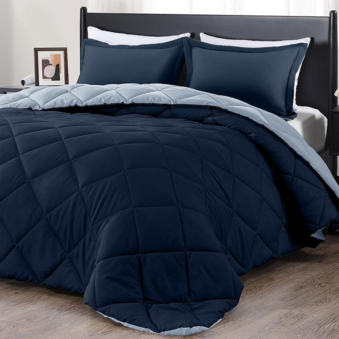 downluxe Twin Comforter Set - Blue and Sapphire Twin Comforter, Soft Bedding Sets for All Seasons -2 Pieces - 1 Comforter (66"x92") and 1 Pillow Sham(20"x26")