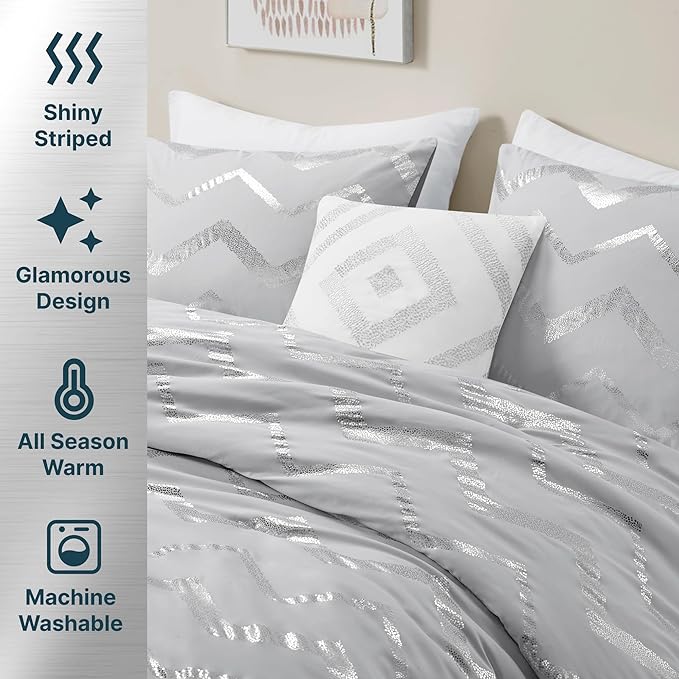 Codi Gray Twin Bedding Set for Teen Girls, Bedroom Comforter for College Dorm Girl, 3 Pieces - All Seasons Warm