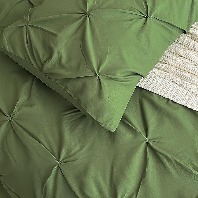 Maple&Stone Twin Comforter Set, 5-Piece Bedding Set with Pinch Pleat Comforter, Sheets, Pillowcases & Shams - Olive Green