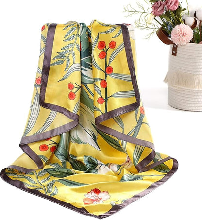 AWAYTR 35” Satin Large Square Head Scarves - 4PCS Silk Like Neck Scarf Hair Sleeping Wraps Satin Silk Scarfs for Women