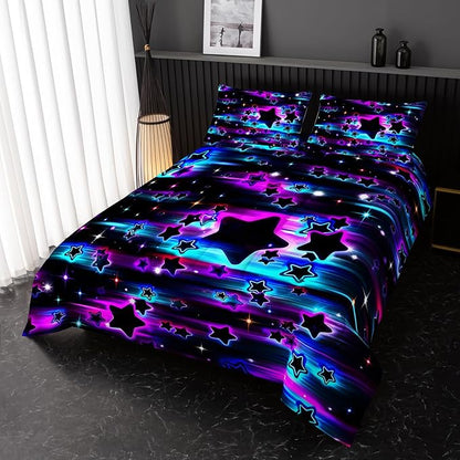 Colorful Sky Meteor Stars Comforter Set Queen Size,Beautiful Galaxy Bedding Sets 3-Pieces for Boys Girls Teen Room Decorat, Soft Lightweight Bed Set with Comforter 2 Pillowcases