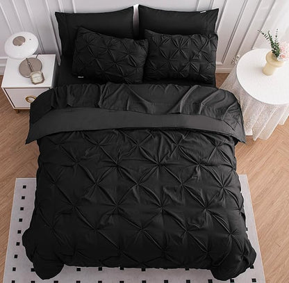 LANE LINEN Black Twin XL Comforter - 5 Piece Set - Pintuck Detailing Ready to Style Bedding Set - All Season Comforter, Pillowcase, Pillow Sham, Flat Sheet & Fitted Sheet - Everyday Twin XL Bed Sets | Soft daily feel, Durable pintuck, All season warmth...