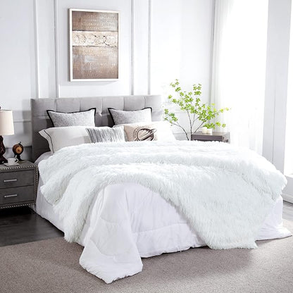 JONIYEAR Oversized Decorative Fluffy Faux Fur Throw Blanket Twin Size 60" x 71",Soft Large Luxury Lightweight Furry Blanket,Accent Cozy Shaggy Plush Thick Warm Fuzzy Blankets for Winter Bed Sofa,White
