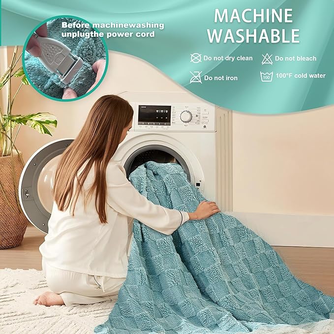 Electric Blanket Throw - Soft Checked Flannel with 6 Heating Levels, 4 Hours Auto-Off, Fast Heating, ETL & FCC Certified, Overheating Protection, Cozy Heated Blanket Throw (Green, 50"X60")