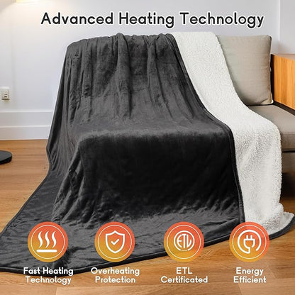 Heated Blanket Electric Blanket Queen Size 84''x90'' with 10 Heating Levels, 1-12 Hour Auto Shut Off, Machine Washable, Dual Controller Soft Warming Blanket for Couch, Bed, Office - Dark Grey
