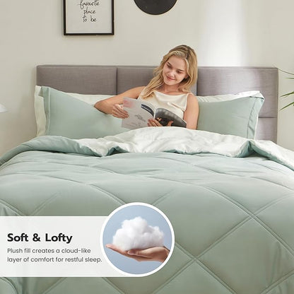 Joiedomi King Size Comforter Set with Sheets Sage Green, 7 Pieces King Bedding Set with 1 Down Alternative Comforter, 1 Flat Sheet, 1 Fitted Sheet, 2 Pillowcases and 2 Pillow Shams, Bed in a Bag