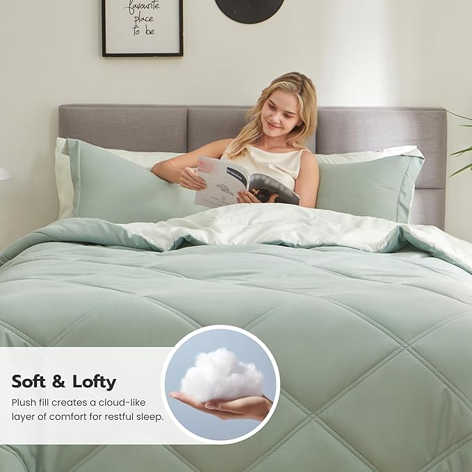 Joiedomi Full Size Comforter Set with Sheets Sage Green, 7 Pieces Full Size Bed Set with 1 Down Alternative Comforter, 1 Flat Sheet, 1 Fitted Sheet, 2 Pillowcases and 2 Pillow Shams, Bed in a Bag