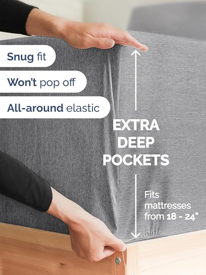 Extra Deep Full Sheet Set - 6 Piece Breathable and Cooling Sheets - Hotel Luxury Bedding for Women, Men, Kids & Teens - Easy & Secure Fit - Soft and Wrinkle Free - Extra Deep Pockets - Heathered Grey