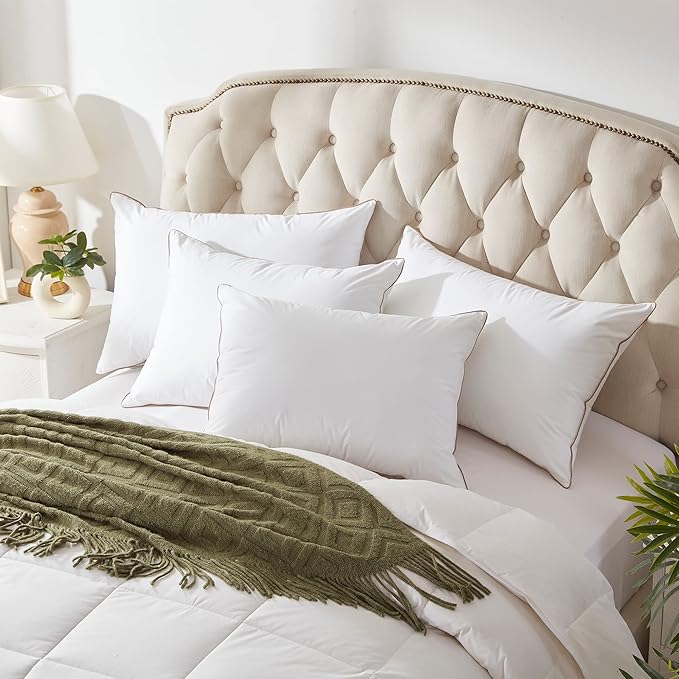 puredown® Goose Feather Down Pillows Standard Size Set of 2, Soft Fluffy Bed Pillow for Sleeping with 100% Cotton Cover, Medium Firm Luxury Hotel Collection Pillow for Back, Stomach or Side Sleeper