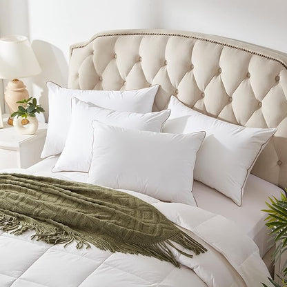 puredown® Goose Feather Down Pillows Queen Size Set of 2, Soft Fluffy Bed Pillow for Sleeping with 100% Cotton Cover, Medium Firm Luxury Hotel Collection Pillow for Back, Stomach or Side Sleeper