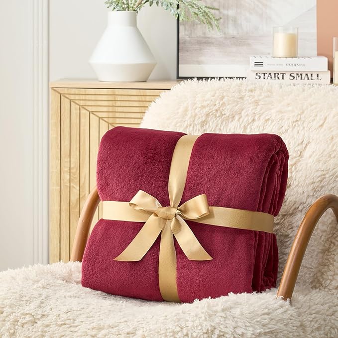 Hansleep Fleece Burgundy Red Throw Blanket, Super Soft Flannel Fuzzy Plush Cozy Blanket for All Seasons, Burgundy Red, Throw 50x60 Inches