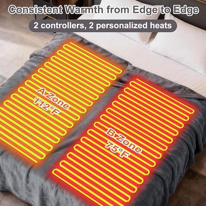 Heated Blanket Electric Blanket King 90"x100" Dual Control Flannel Heating Blanket with 12 Heat Levels 12H Timer Auto Shut-Off Overheat Protection Soft & Cozy Machine Washable