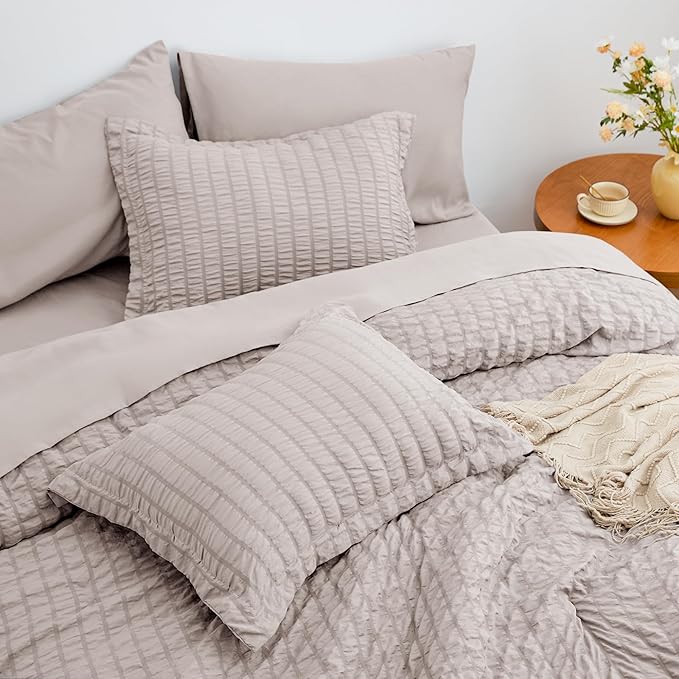 Love's cabin Seersucker Burlwood Twin XL Comforter Set, 5-Piece All Season Lightweight Bed in a Bag Bedding Set with Comforter, Flat Sheet, Fitted Sheet, Pillowcase and Sham | Soft, Lightweight, Breathable