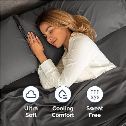Full 6 Piece Sheet Set - Comfy Breathable & Cooling - Ultra Soft Hotel Luxury Bedding Set w/ 8-16 Inch Deep Pockets - 1 Flat & 1 Fitted Sheet & 4 Pillowcases - Wrinkle Free and Easy Care - Charcoal
