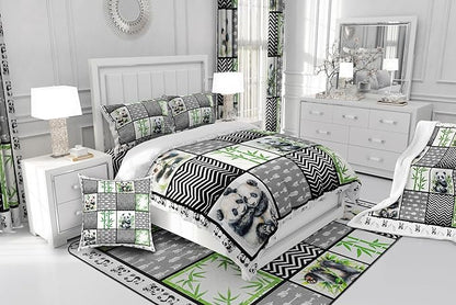 Kawaii Panda King Size Comforter Sets for Kids Boys Girls,Green Botanical Leaves Bedding Sets Youth Men Bedroom Decor,Cartoon Bear Black White 3 Pieces Quilt Set,Splicing Geometric Duvet Insert