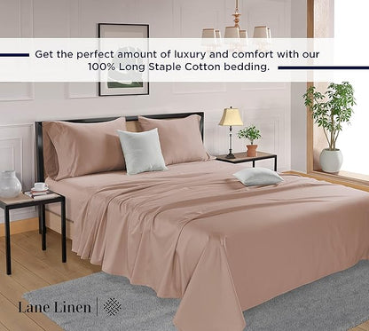 LANE LINEN 600 Thread Count Full Sheets Set 100% Mercerized Cotton, Soft and Comfy Sateen Weave, Luxury Hotel Style Thick Bed Sheets & Pillowcases Set, Machine Wash, Z Hem top Sheet - Sepia Rose