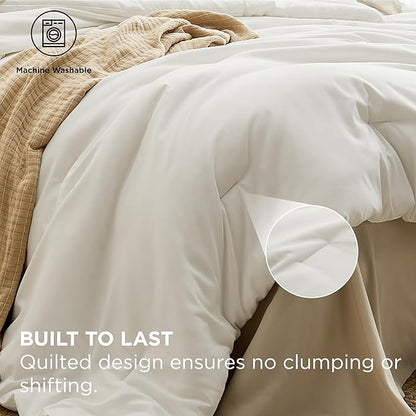 Bedsure Full Comforter Set - 7 Pieces White Full Bedding Set for All Seasons, Boho Contrasting Design Bed in a Bag with Comforter, Sheets, Pillowcases & Shams