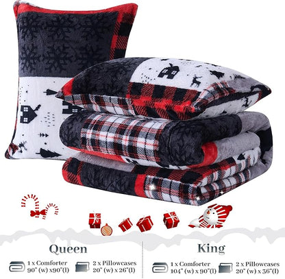 YIYEA Christmas Fluffy Queen Size Comforter Set, Luxury Faux Fur Comforter, Ultra Soft Plush Fuzzy Velvet Bedding Comforter Sets for Fall Winter, Cozy Warmth, No Shedding, 3PC, Queen