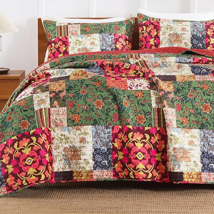 King Quilt Set for Bed - Patchwork Quilts King Size, Comforter Coverlet Bedspread Reversible 90"x104" with 2 Pillow Shams