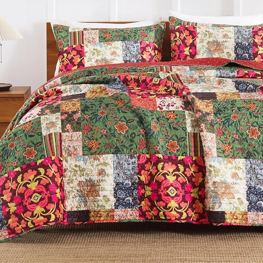 Twin Quilt Set for Bed - Patchwork Quilts Queen Size, Comforter Coverlet Bedspread Reversible 68"x90" with 1 Pillow Shams