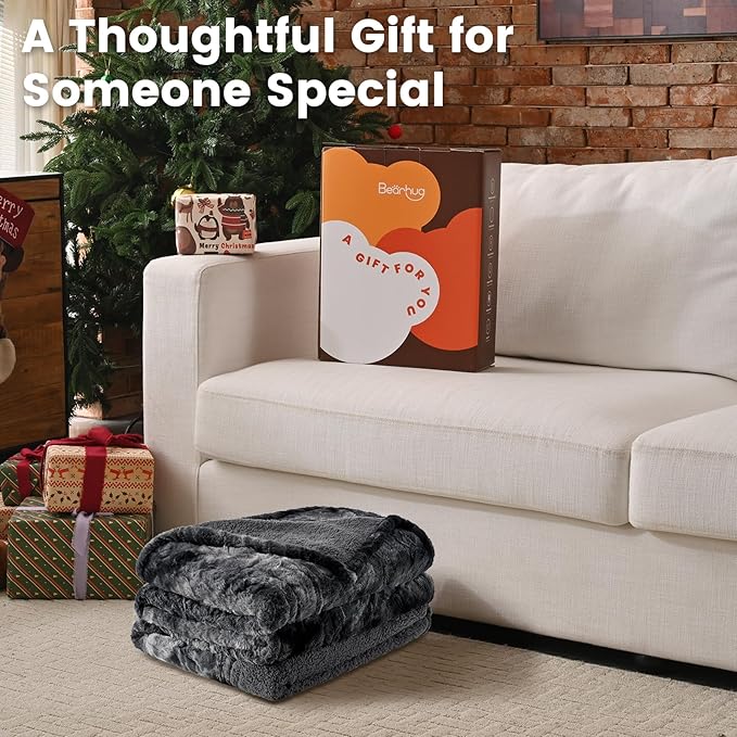 Bearhug Heated Blanket Full Size 77"x 84", Marble Black Electric Blanket, Reversible Faux Fur & Sherpa, 10 Heating Levels & 1-12H Auto Off, Over-Heat Protect, ETL, Washable Heated Blanket